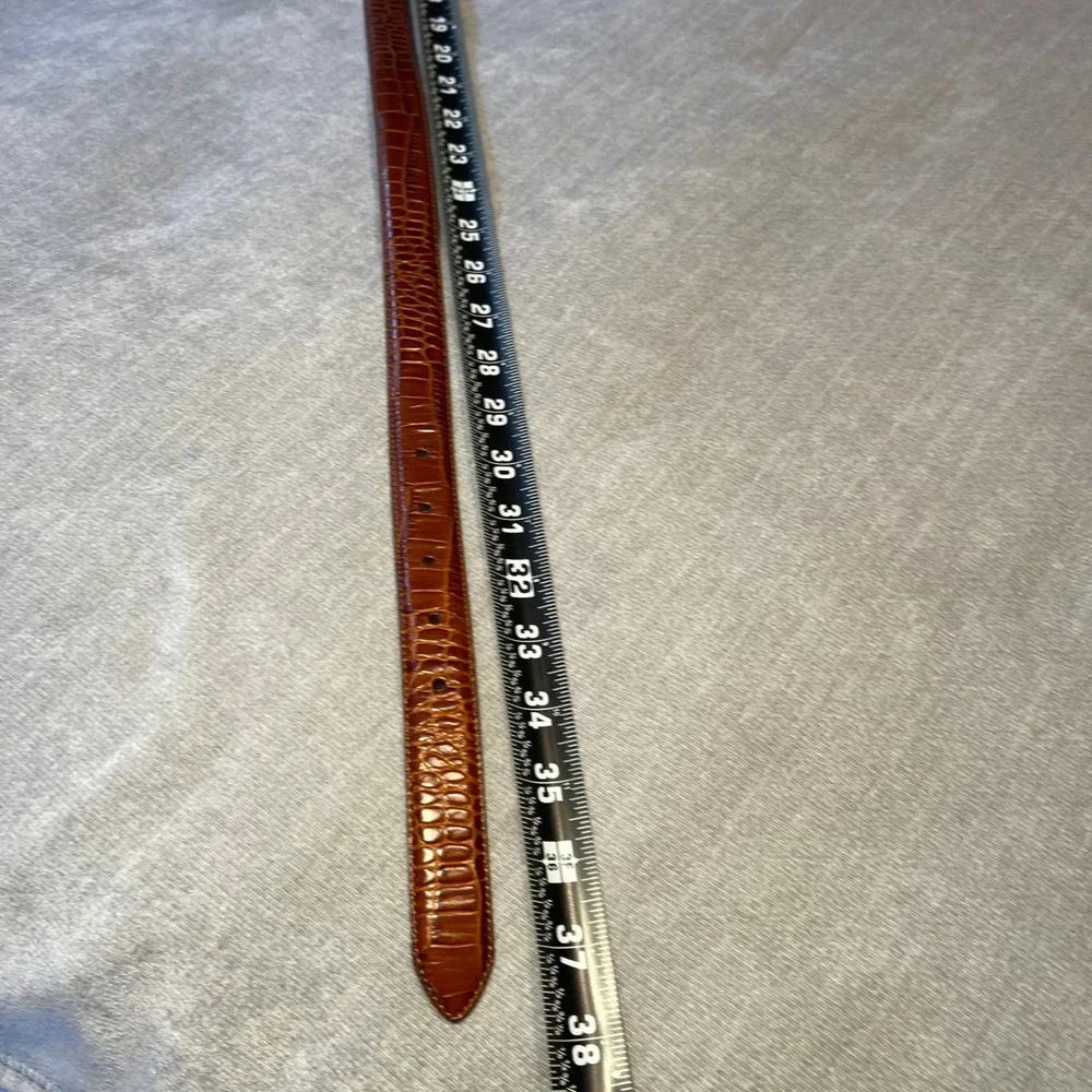 Lauren Ralph Lauren Womens Brown Croc Embossed Leather Belt Gold Buckle Large‎
